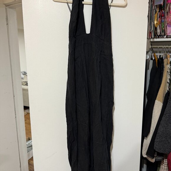 ✨🖤 Anthropologie Mock-Neck Plunge Black Jumpsuit - Size L🖤✨ - Picture 4 of 12
